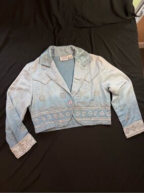 Flashback Couture Light Blue Embellished Cropped Blazer